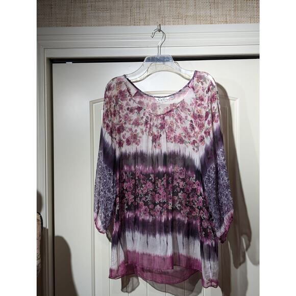Australian Silk Diva Purple Rose Flowy Boho Silk Tunic Womens Size XL - Picture 11 of 12